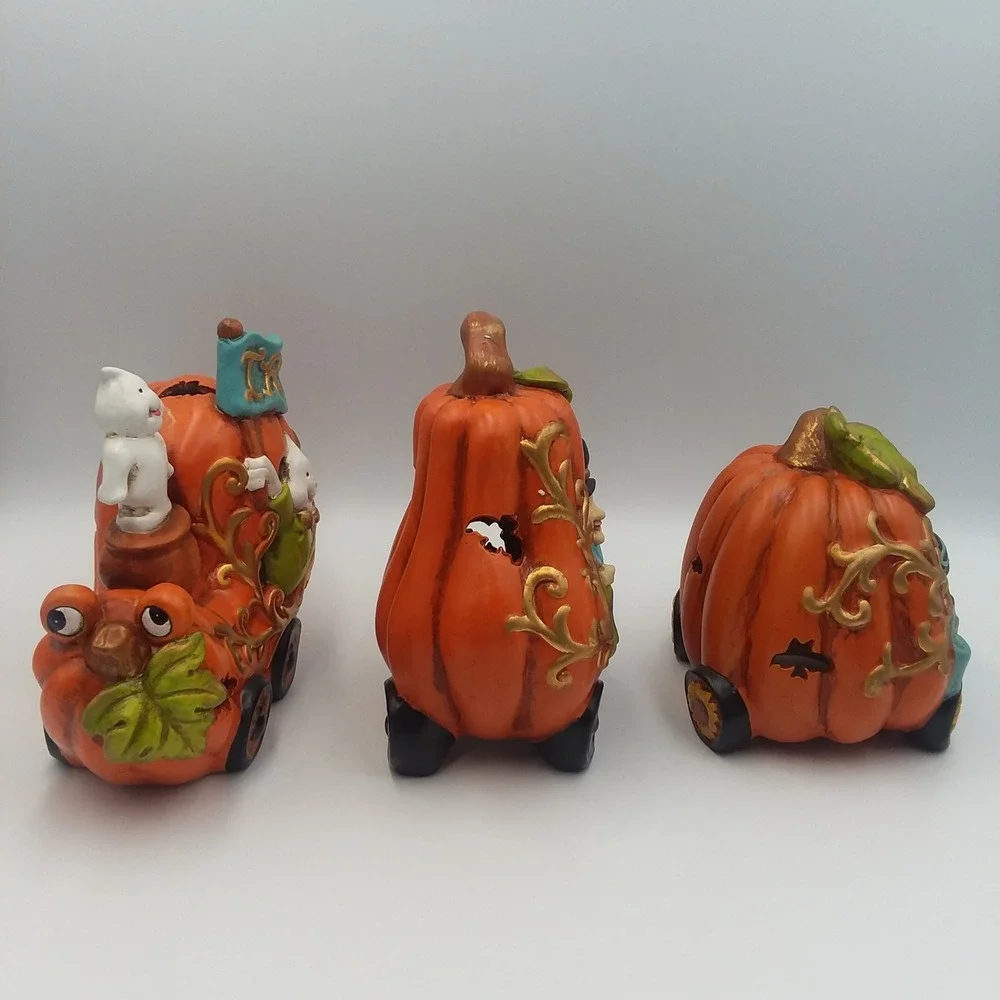 Cracker Barrel Pumpkin Train Set Halloween‎ Decor Witch Ghost Cat